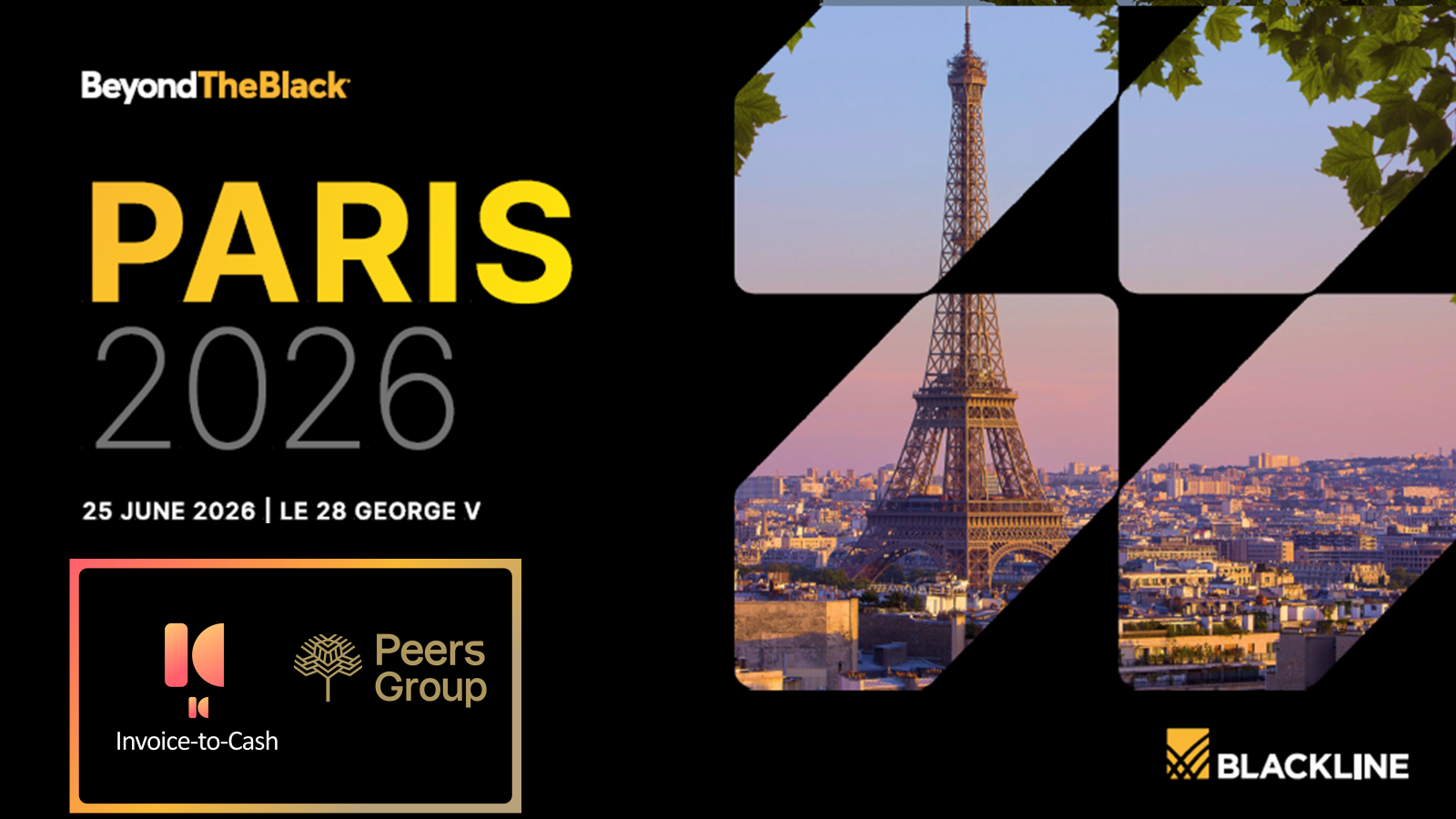 Flyer de l'événement "Beyond the Black", le rendez vous des DAF à Paris en partenariat avec le cabinet de conseil PeersGroup.